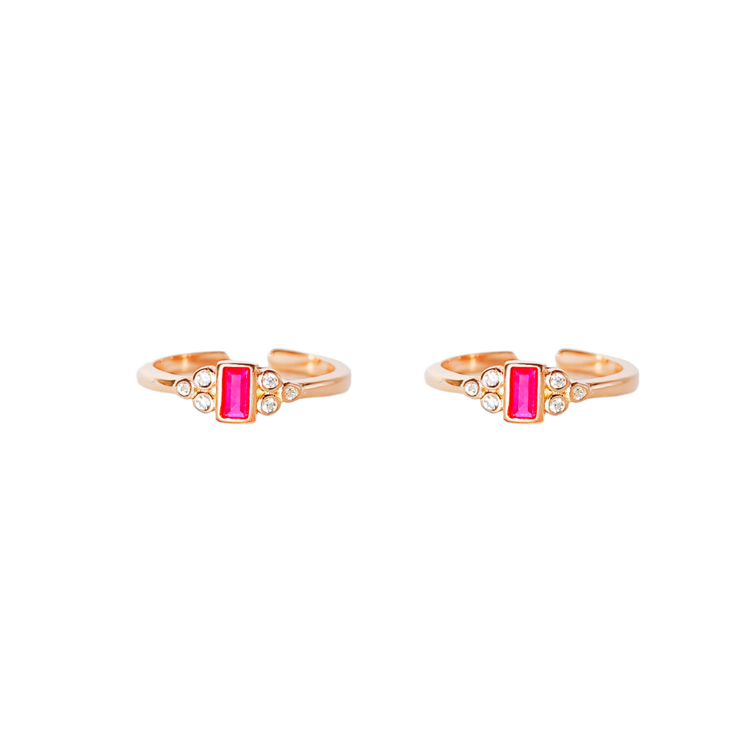 Ruby Baguette Trio CZ Toe Ring
