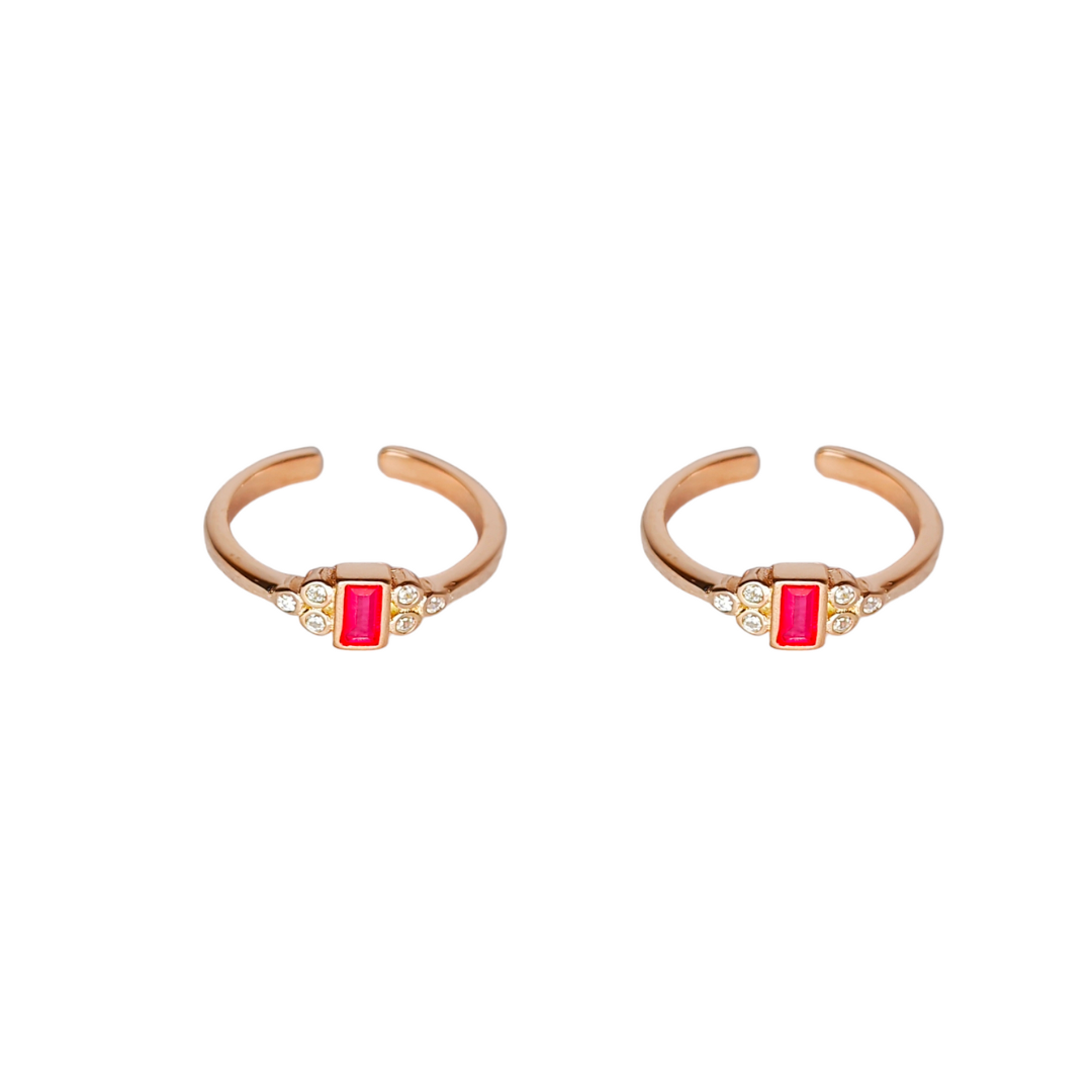 Ruby Baguette Trio CZ Toe Ring