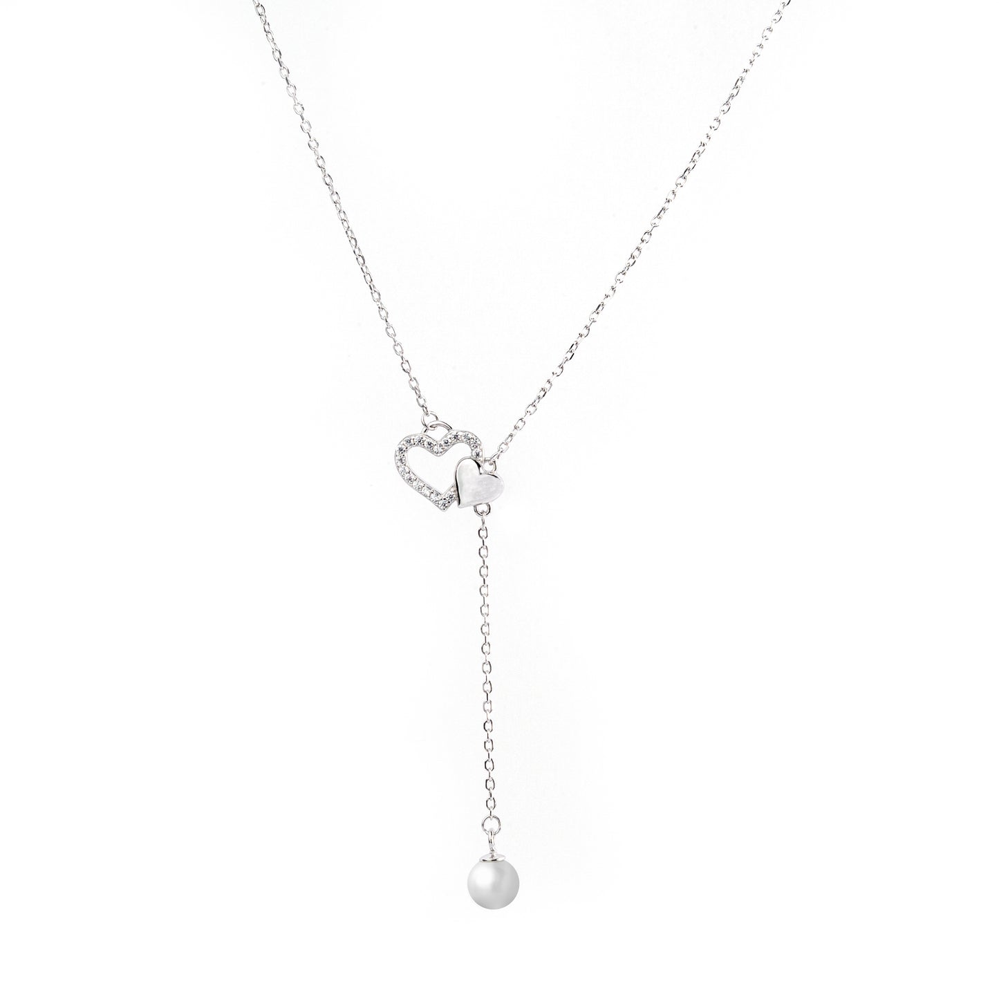 Silver Diamond Heart Lariat Chain