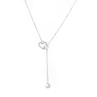 Silver Diamond Heart Lariat Chain
