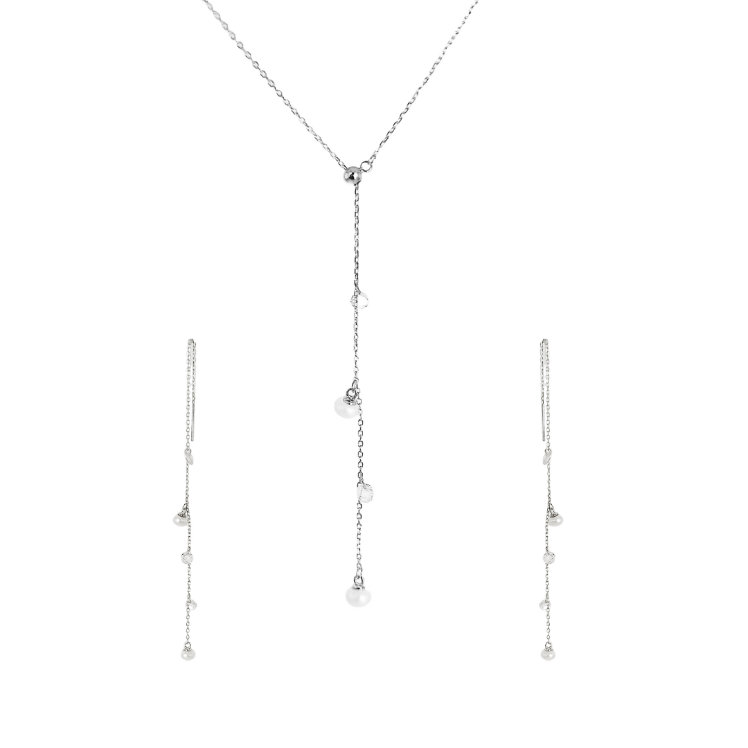 Silver Pearl Lariat Set