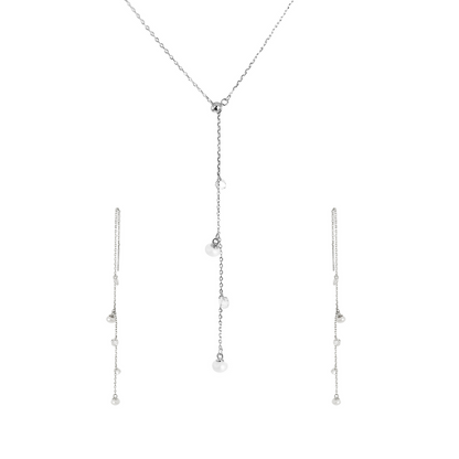 Silver Pearl Lariat Set