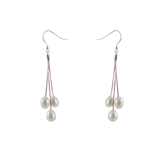Rosegold Tri Pearldrops Earrings