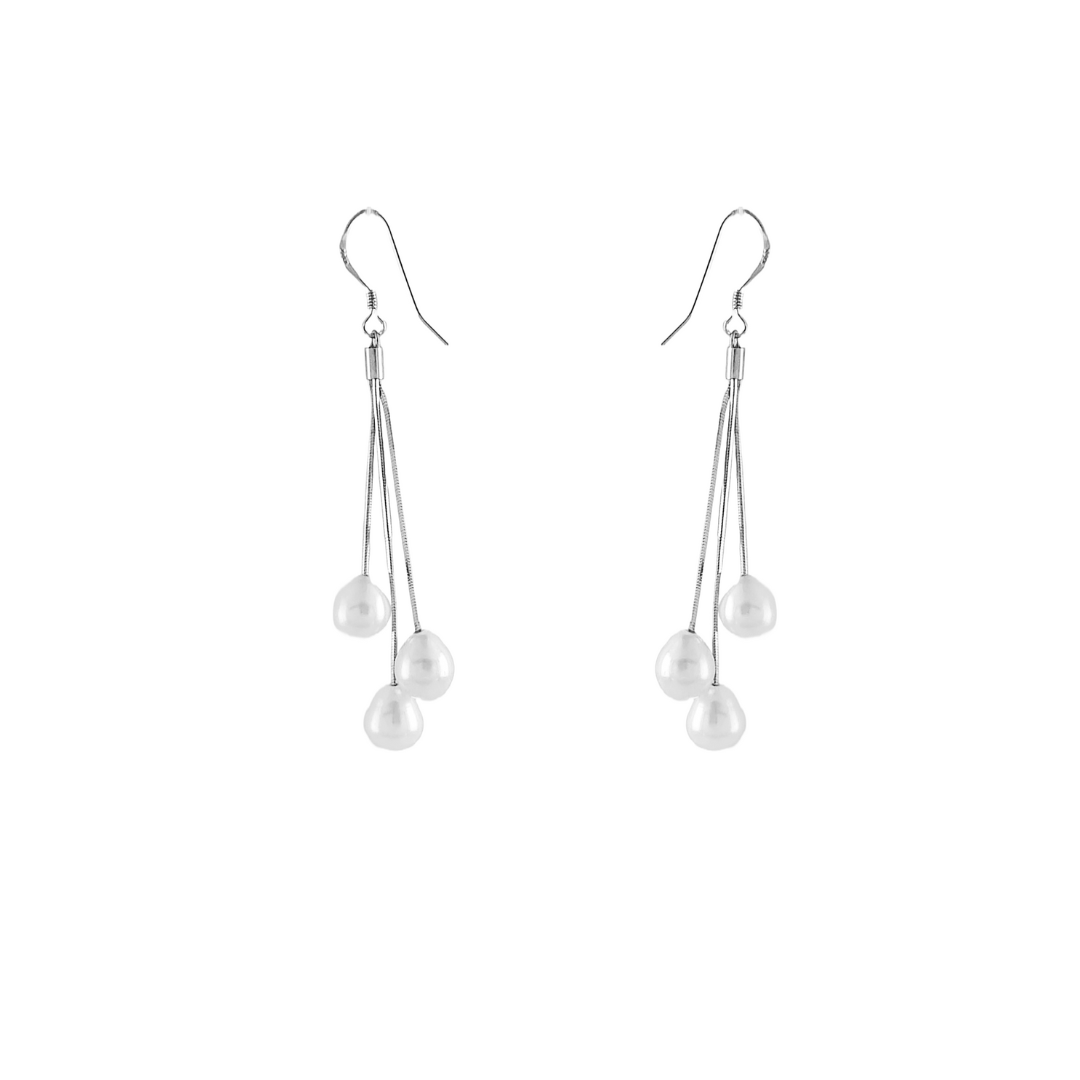 Silver Tri Pearldrops Earrings