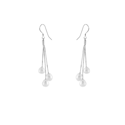 Silver Tri Pearldrops Earrings